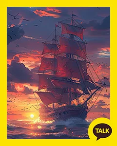 Red Masted Ship In The Sunset 카카오톡 테마 카톡테마 무료 다운로드