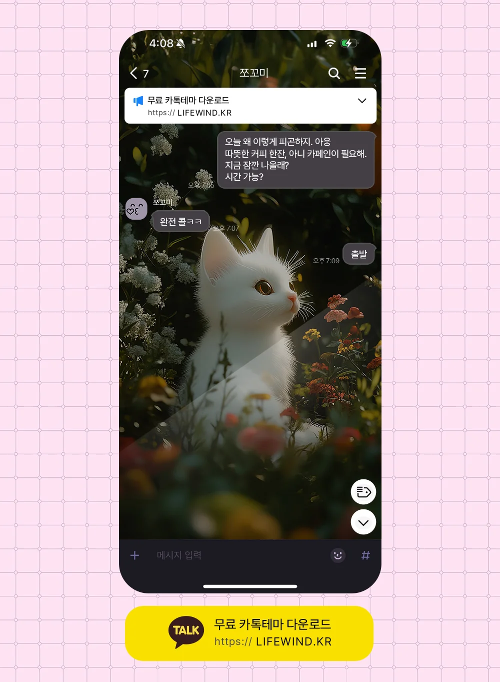 Baby Cat On A Refreshing Flower Field 카카오톡 테마 카톡테마 무료 다운로드